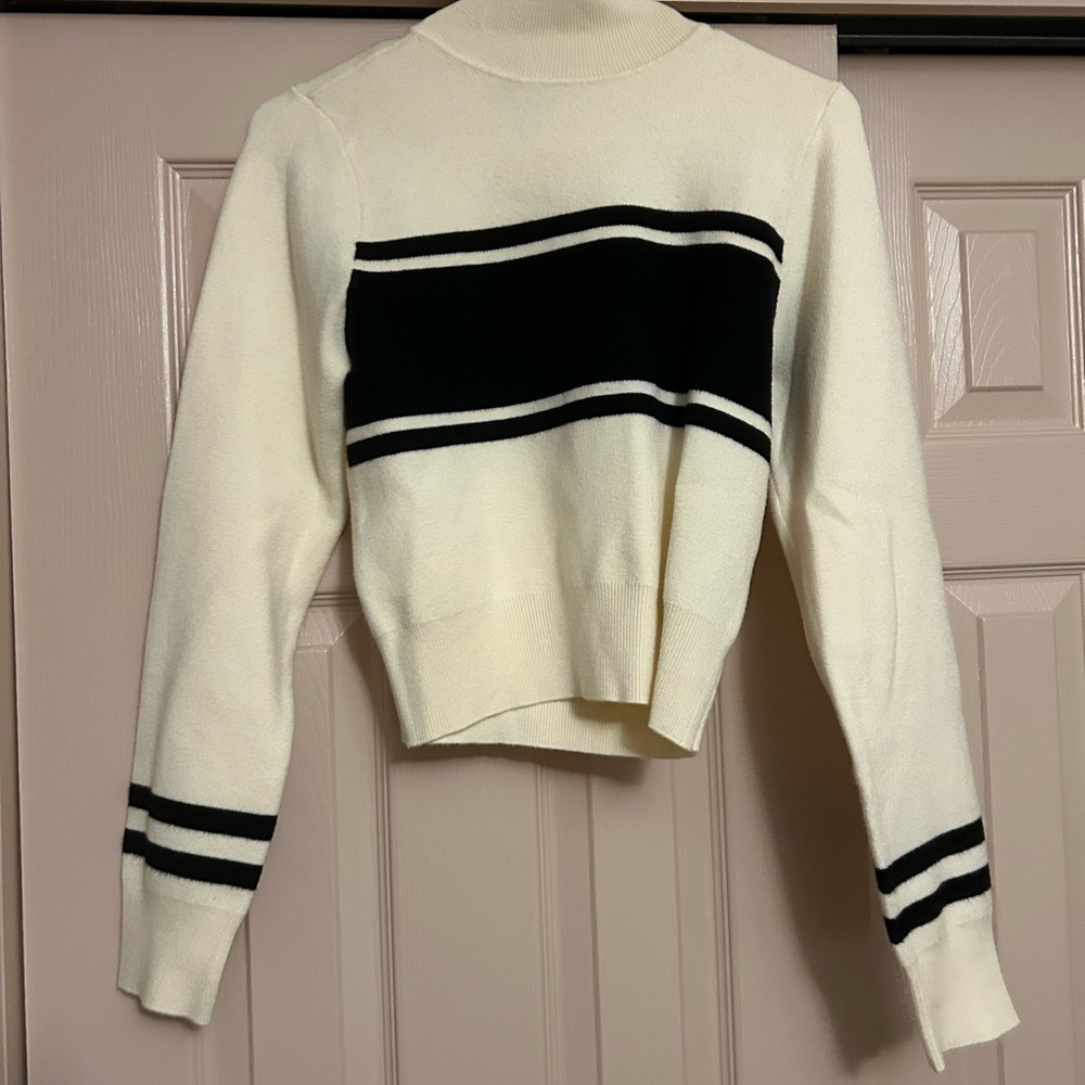 Forever 21 Cream and Black Striped Turtleneck Sweater